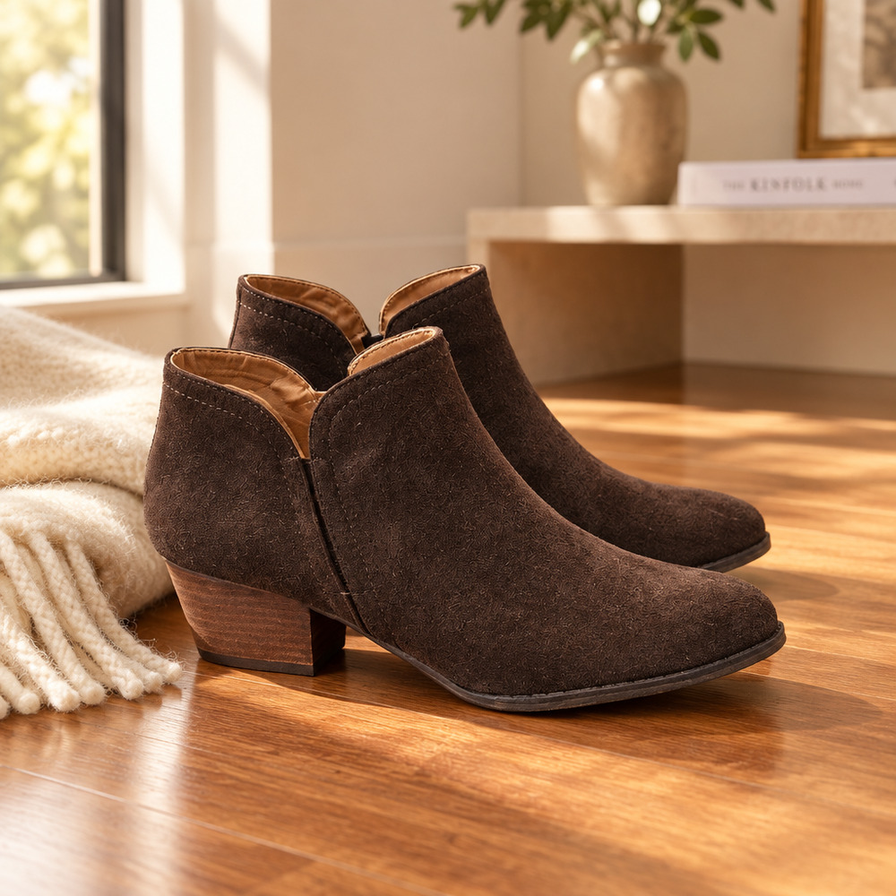 NWOB Life Stride Booties BLAKE Block Heel Sid Zipper brown Size 9M